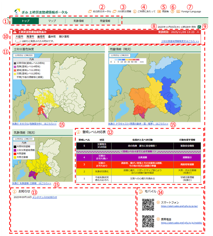 ぎふ 土砂災害警戒情報ポータル共通操作方法